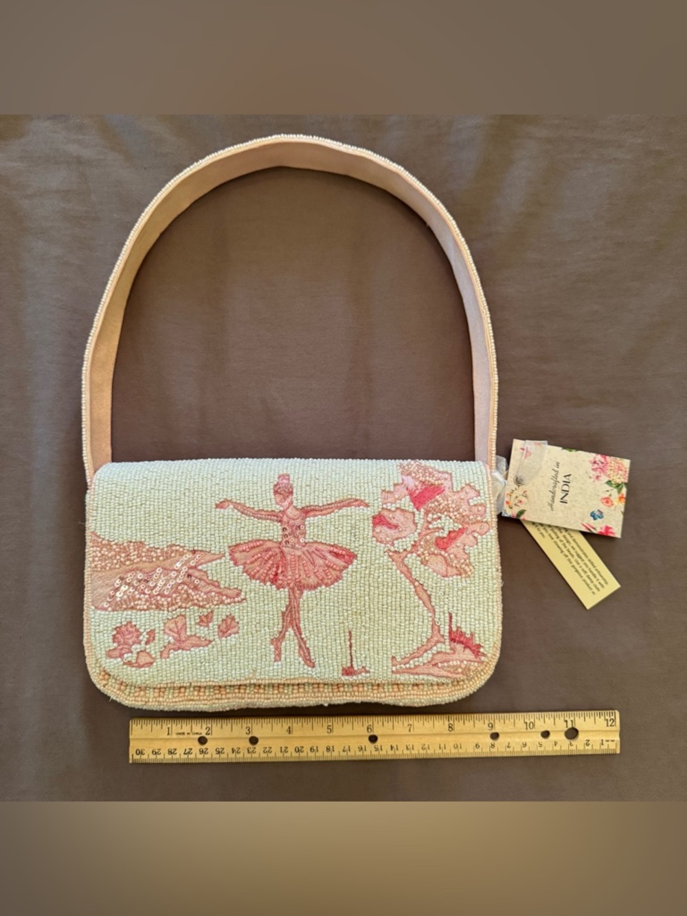 NEW NWT Viral Beaded Bag/Purse Pink Ballerina Dancer and Swan Lake Made in India